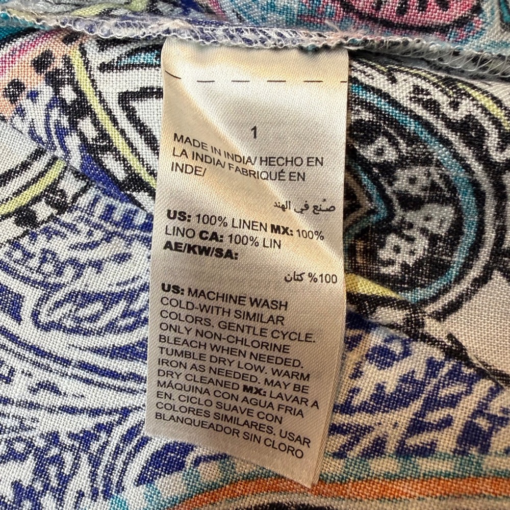 Chico's Paisley Linen Open Front Cardigan Size 8 Boho‎ Drape Lightweight Top - Picture 9 of 10